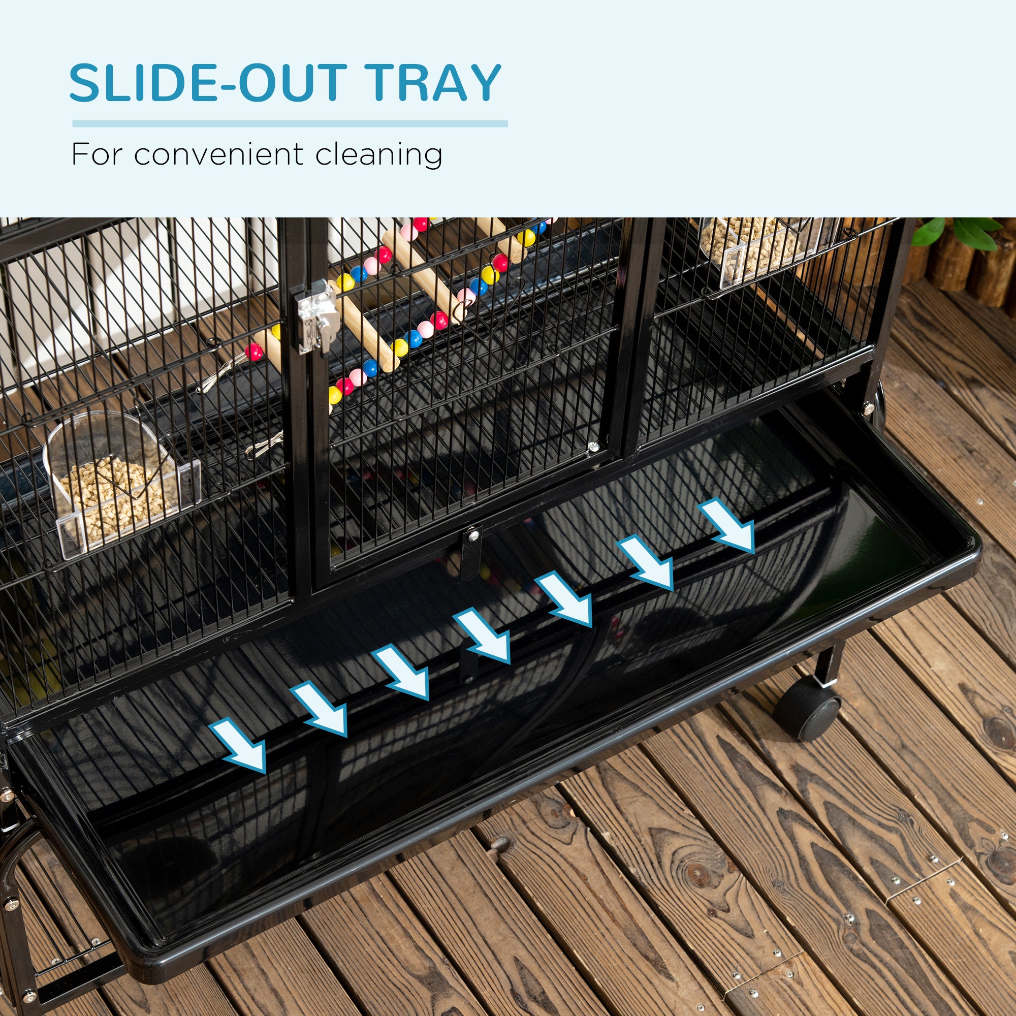 71" Bird Cage with Wheels Perches, Ramp, Storage Shelf, Toys for Canaries, Finches, Cockatiels, Parakeets, Black
