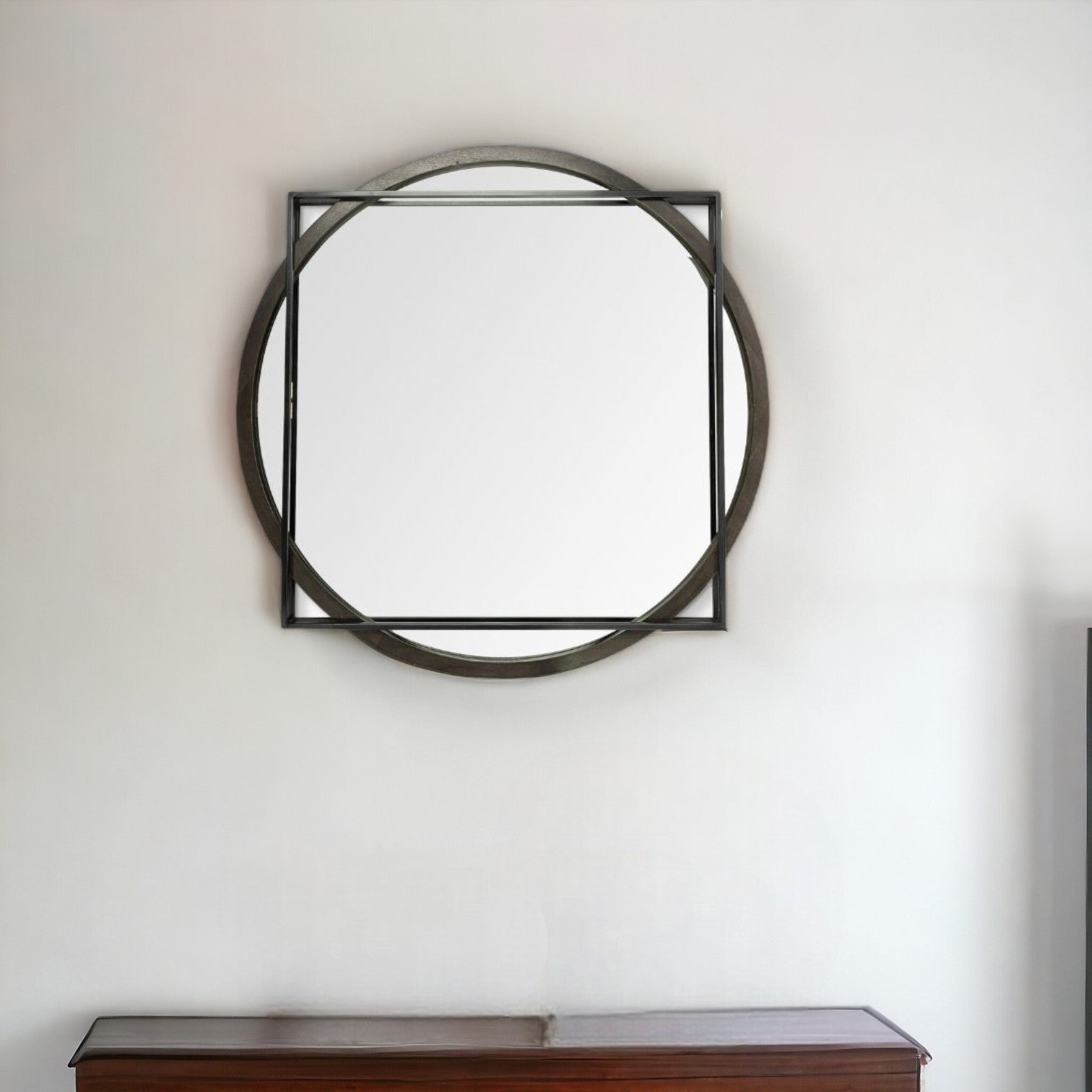 46" Black Abstract Metal Framed Accent Mirror-Mirrors-DECOROLALA