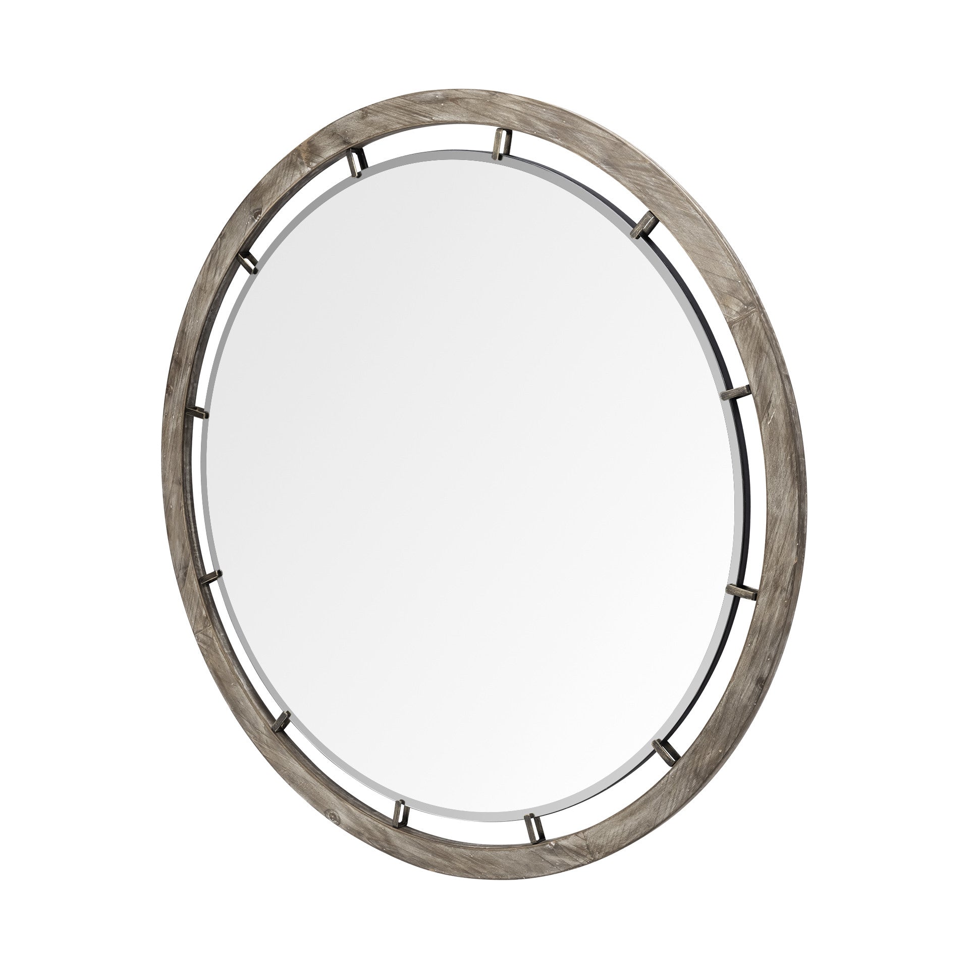 46" Brown Round Wood Framed Accent Mirror-Mirrors-DECOROLALA