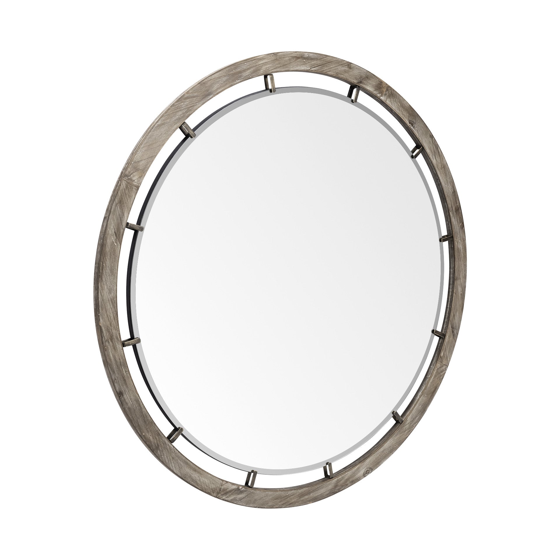 46" Brown Round Wood Framed Accent Mirror-Mirrors-DECOROLALA