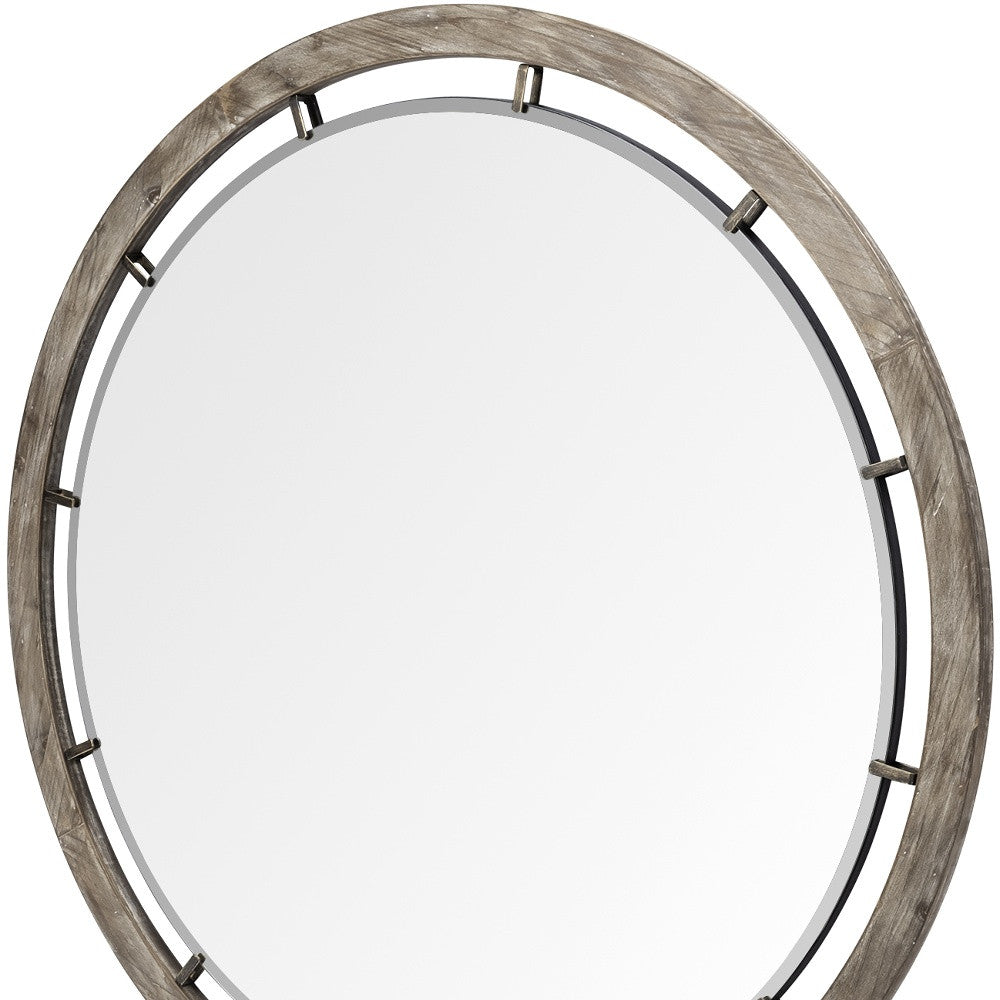 46" Brown Round Wood Framed Accent Mirror-Mirrors-DECOROLALA