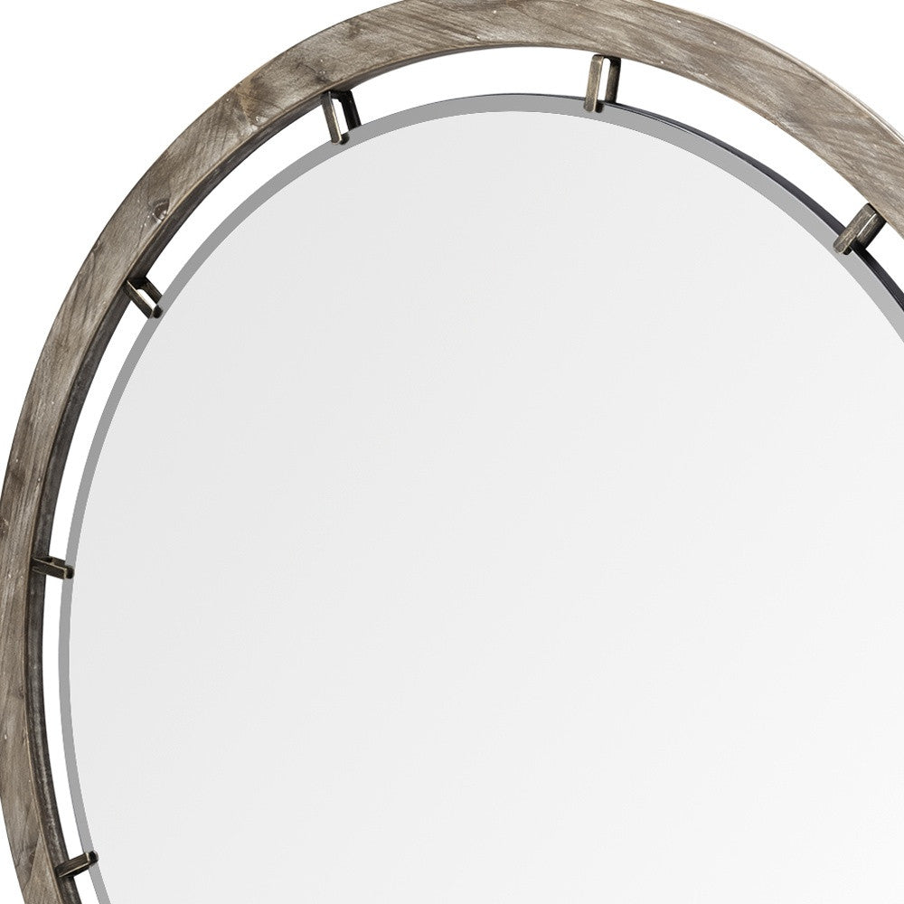 46" Brown Round Wood Framed Accent Mirror-Mirrors-DECOROLALA