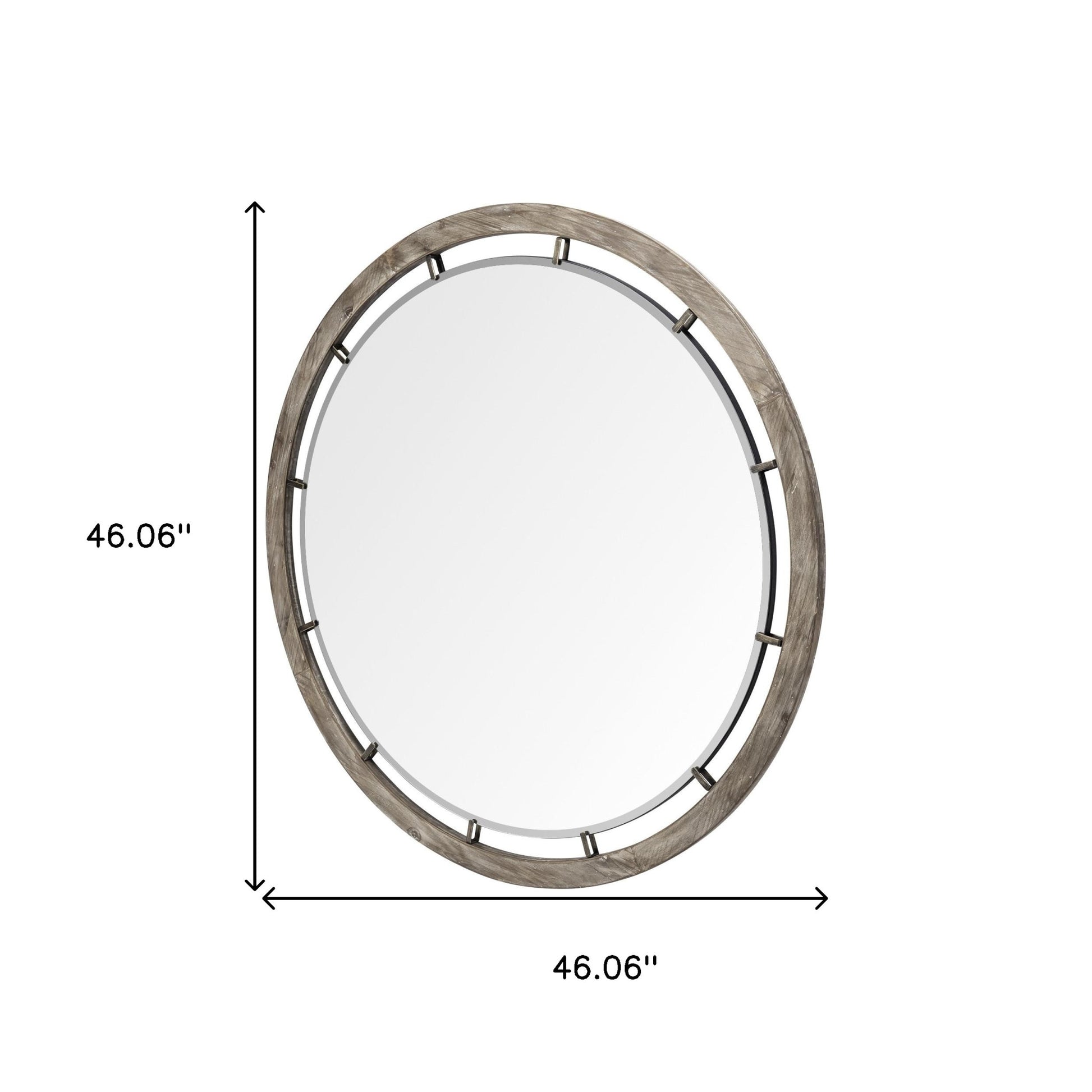 46" Brown Round Wood Framed Accent Mirror-Mirrors-DECOROLALA