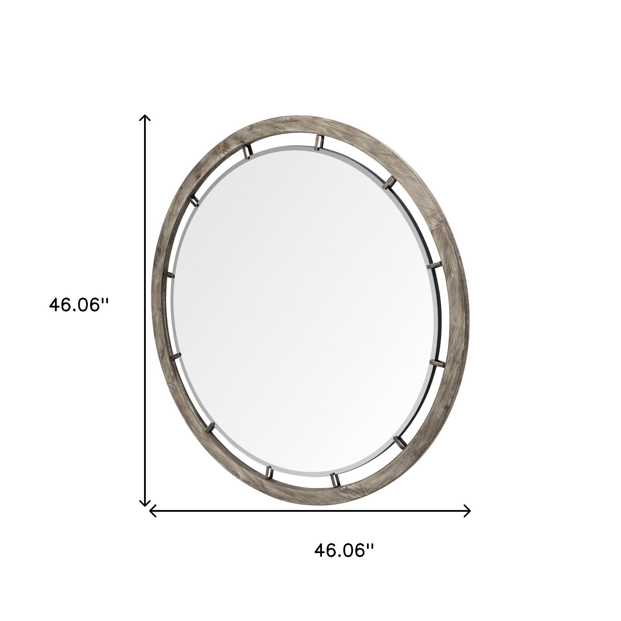 46" Brown Round Wood Framed Accent Mirror-Mirrors-DECOROLALA