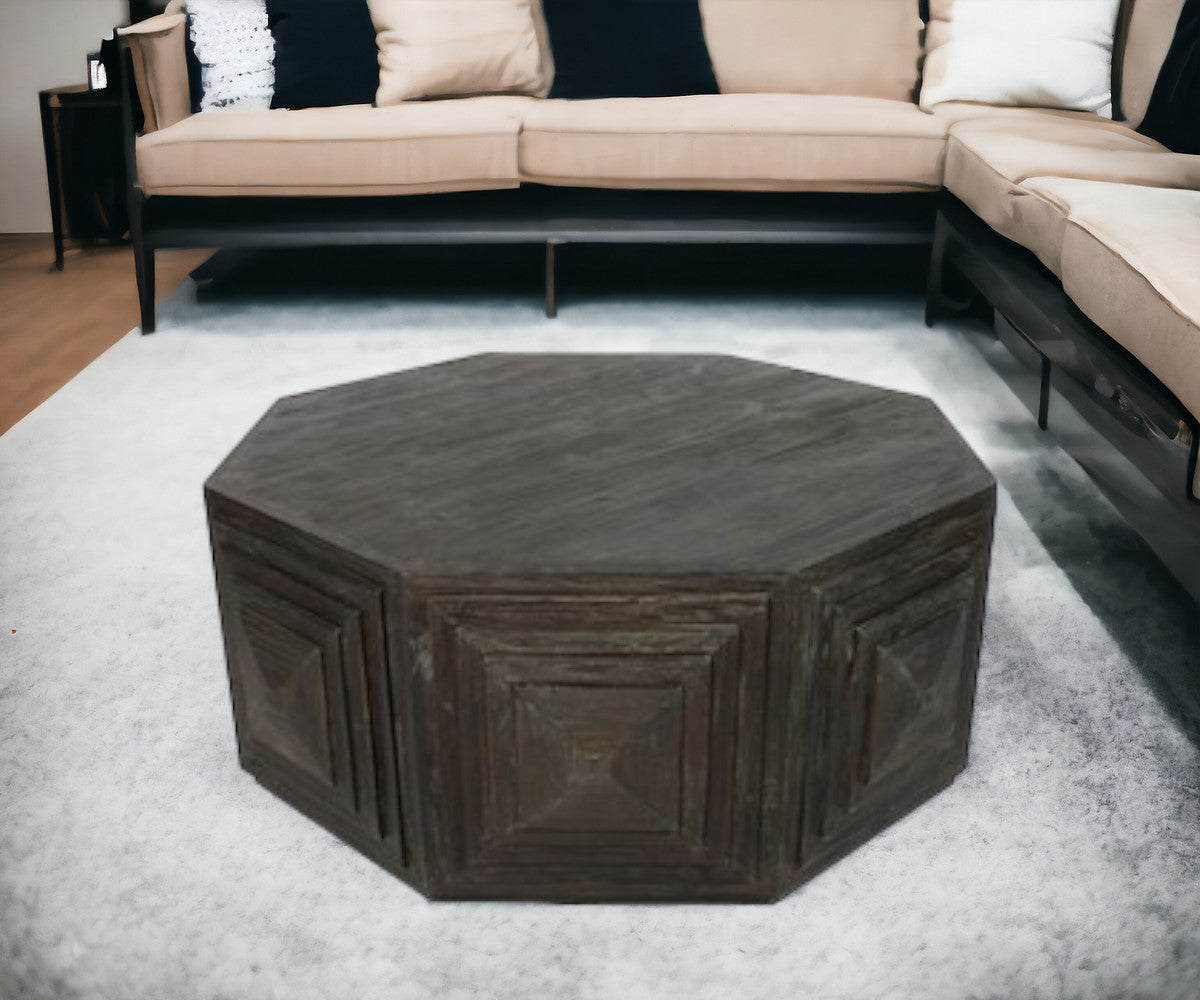 46" Brown Solid Wood Octagon Solid Coffee Table-Coffee Tables-DECOROLALA