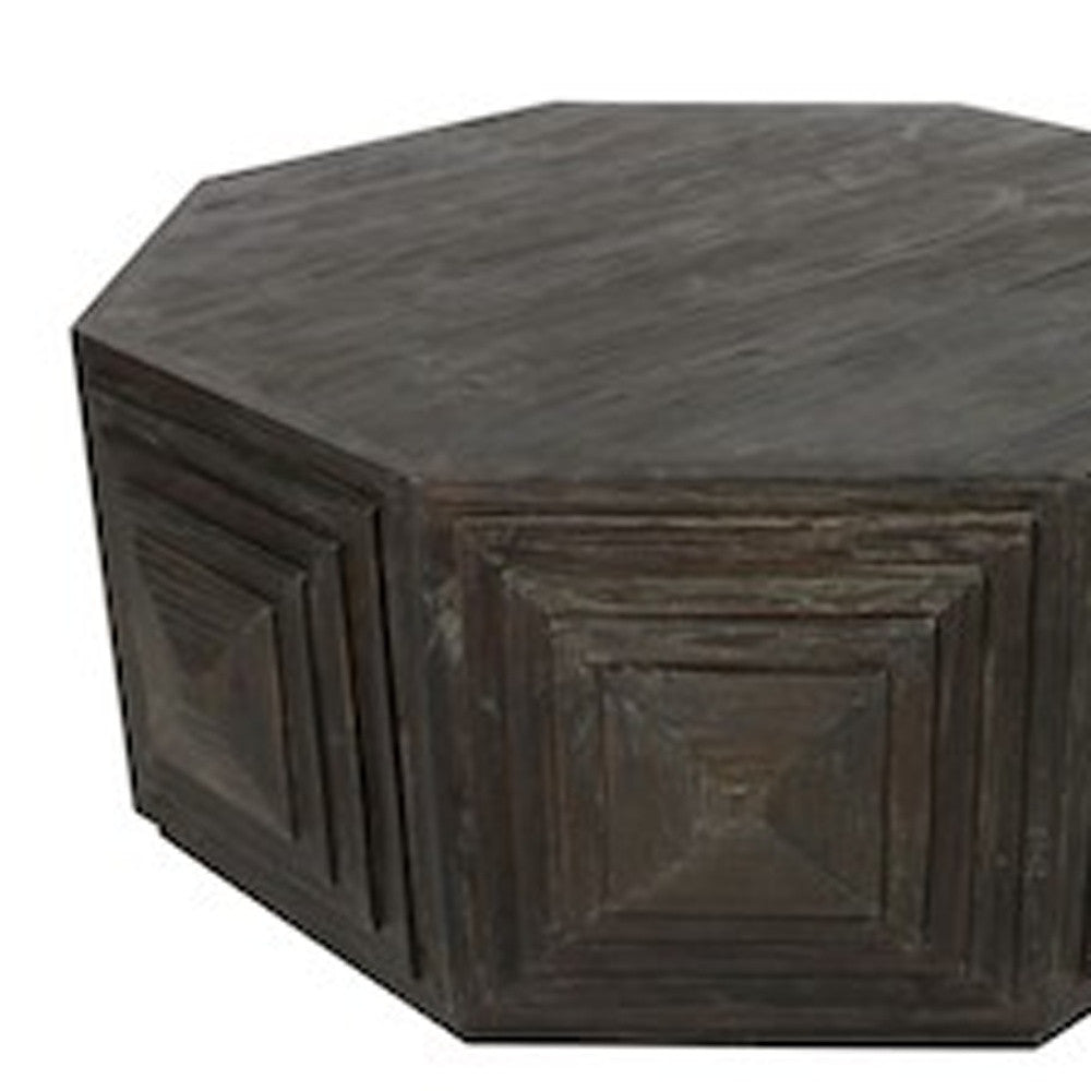 46" Brown Solid Wood Octagon Solid Coffee Table-Coffee Tables-DECOROLALA
