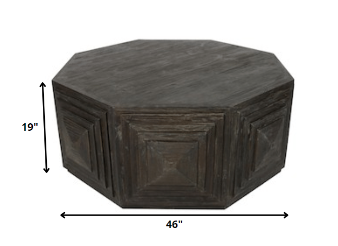 46" Brown Solid Wood Octagon Solid Coffee Table-Coffee Tables-DECOROLALA