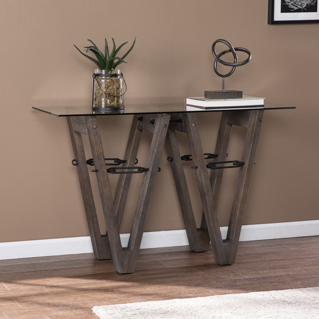 46" Clear and Gray Brown Glass Abstract Console Table-Console Tables-DECOROLALA