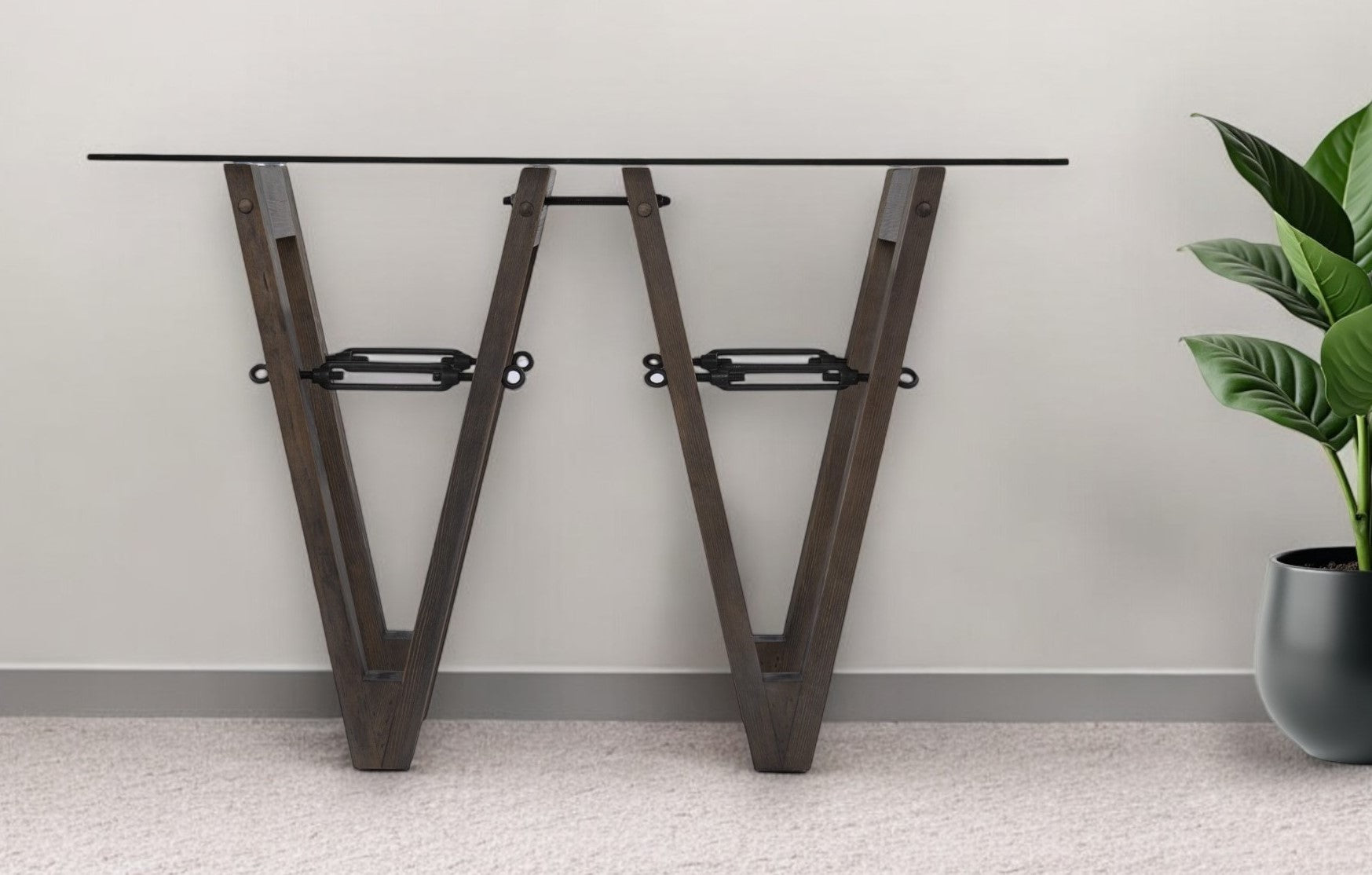 46" Clear and Gray Brown Glass Abstract Console Table-Console Tables-DECOROLALA
