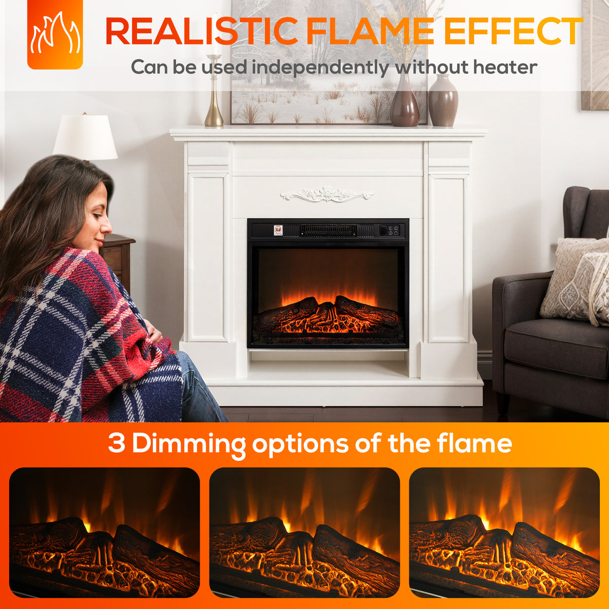 46" Electric Fireplace with Mantel and Shelf - White 1400W-Electric Fireplaces-DECOROLALA