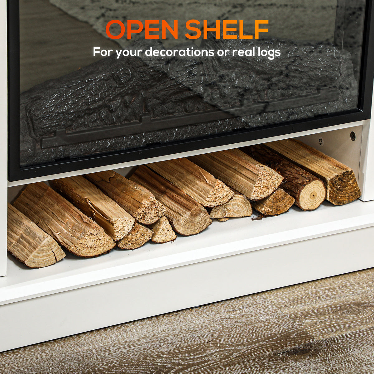 46" Electric Fireplace with Mantel and Shelf - White 1400W-Electric Fireplaces-DECOROLALA