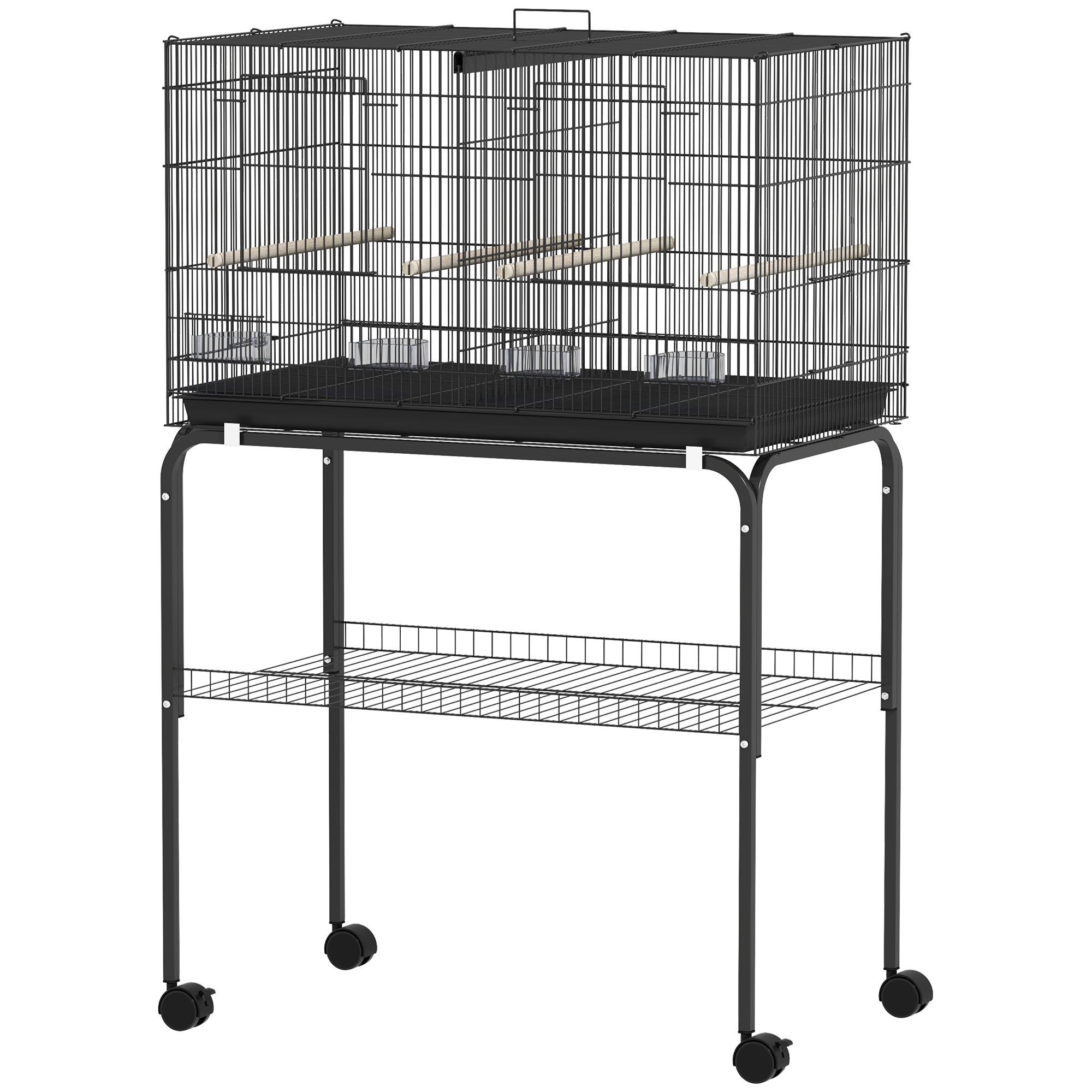 46" H Bird Cage, Large Parakeet Cage for Budgie, Lovebird, Canary, Finches with Divider, Black-Birds-DECOROLALA