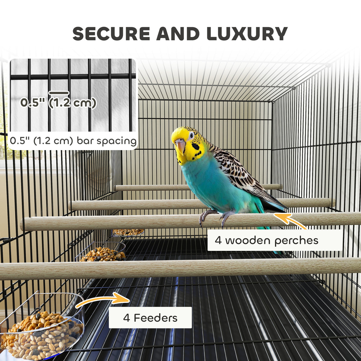 46" Large Bird Cage with Stand and Divider - Black Steel-Birds-DECOROLALA