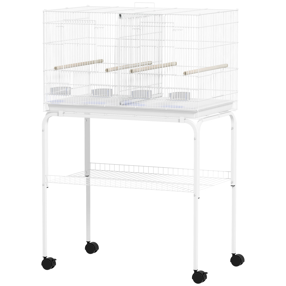 46" Large Bird Cage with Stand and Wheels - White Steel-Bird Supplies-DECOROLALA