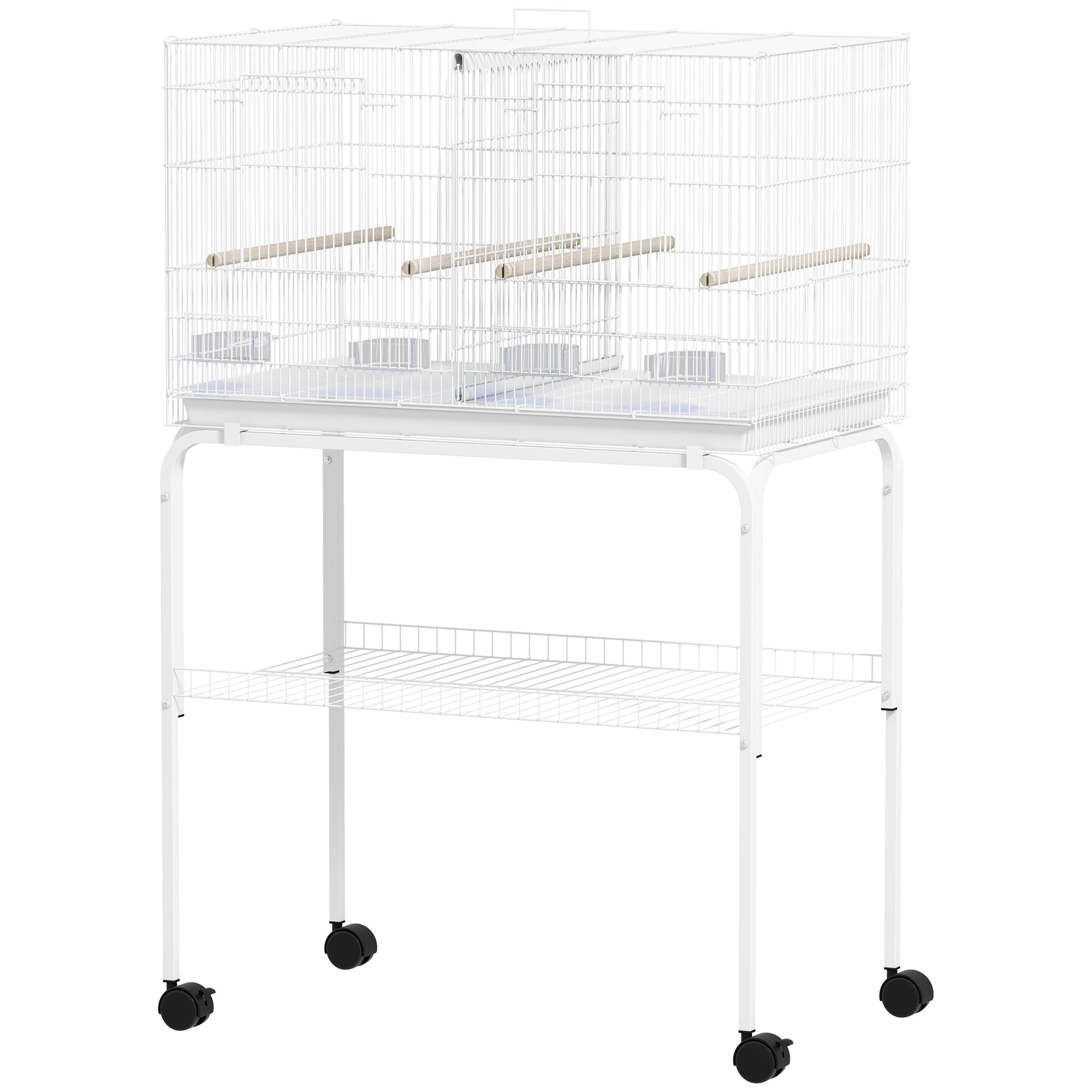 46" Large Bird Cage with Stand and Wheels - White Steel-Birds-DECOROLALA