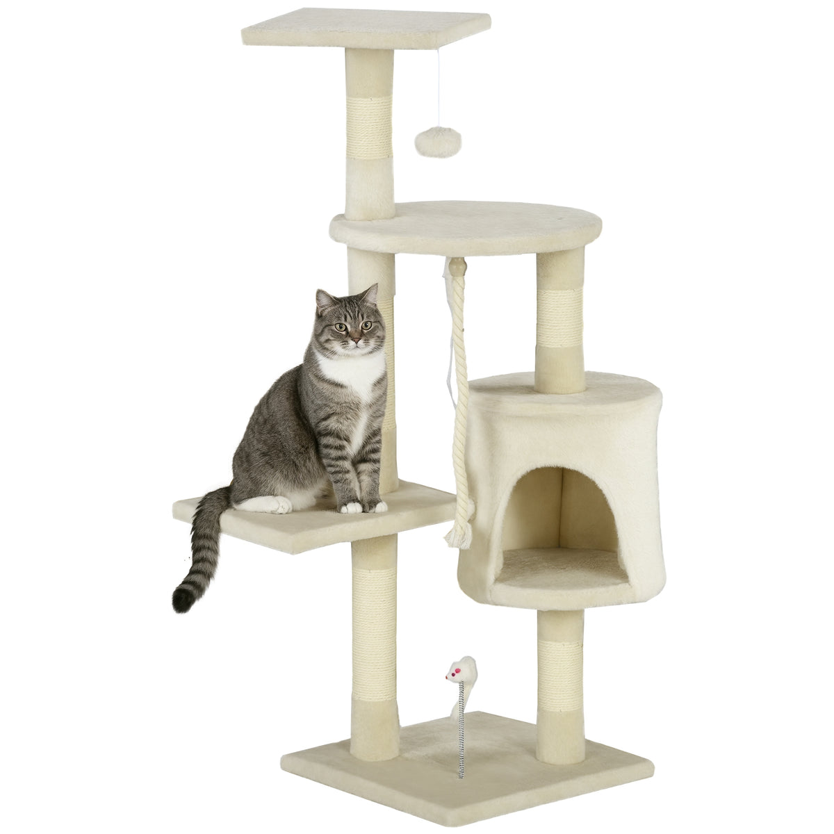 46" Multi-Level Cat Tree Activity Center with Condo - Beige-Cat Supplies-DECOROLALA