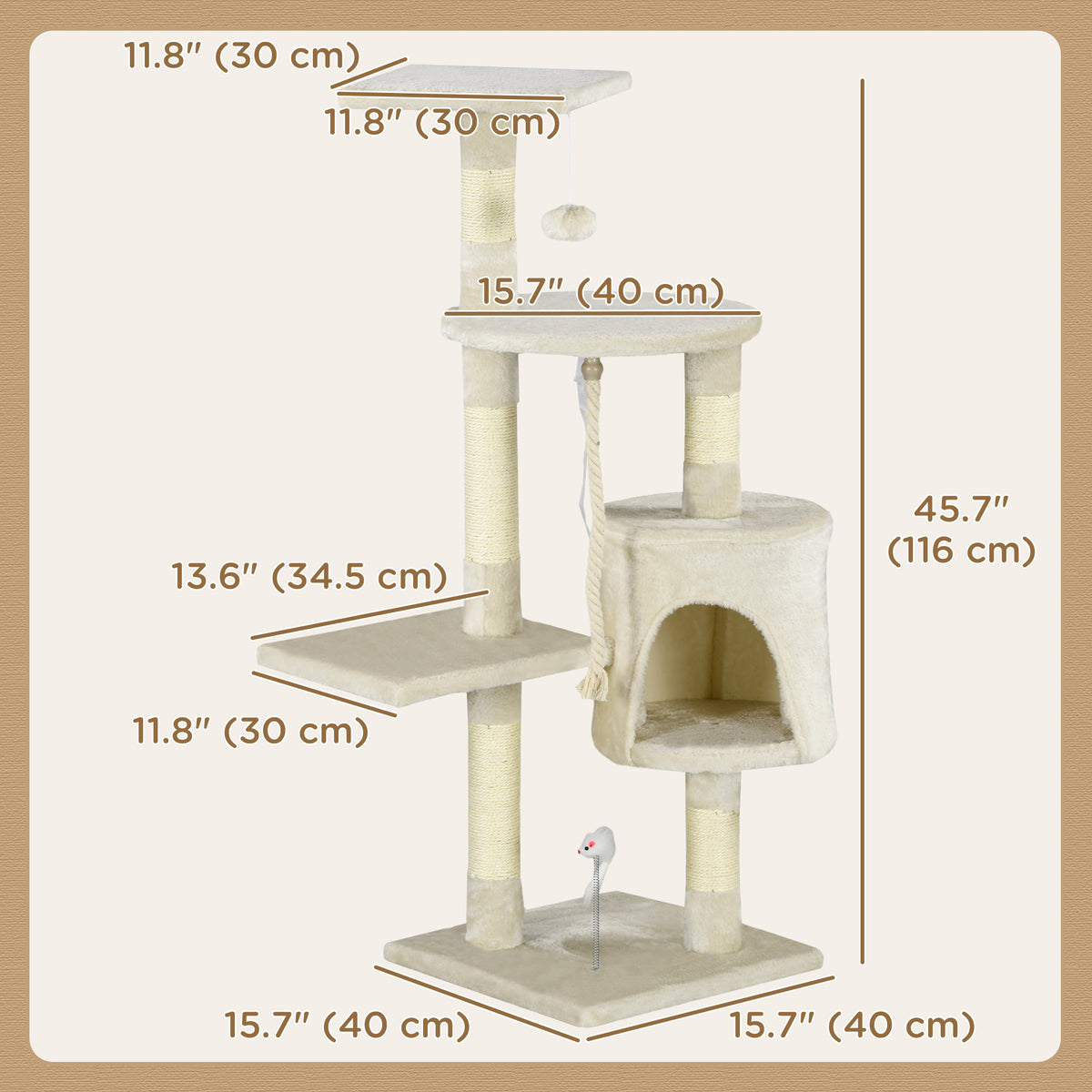 46" Multi-Level Cat Tree Activity Center with Condo - Beige-Cats-DECOROLALA