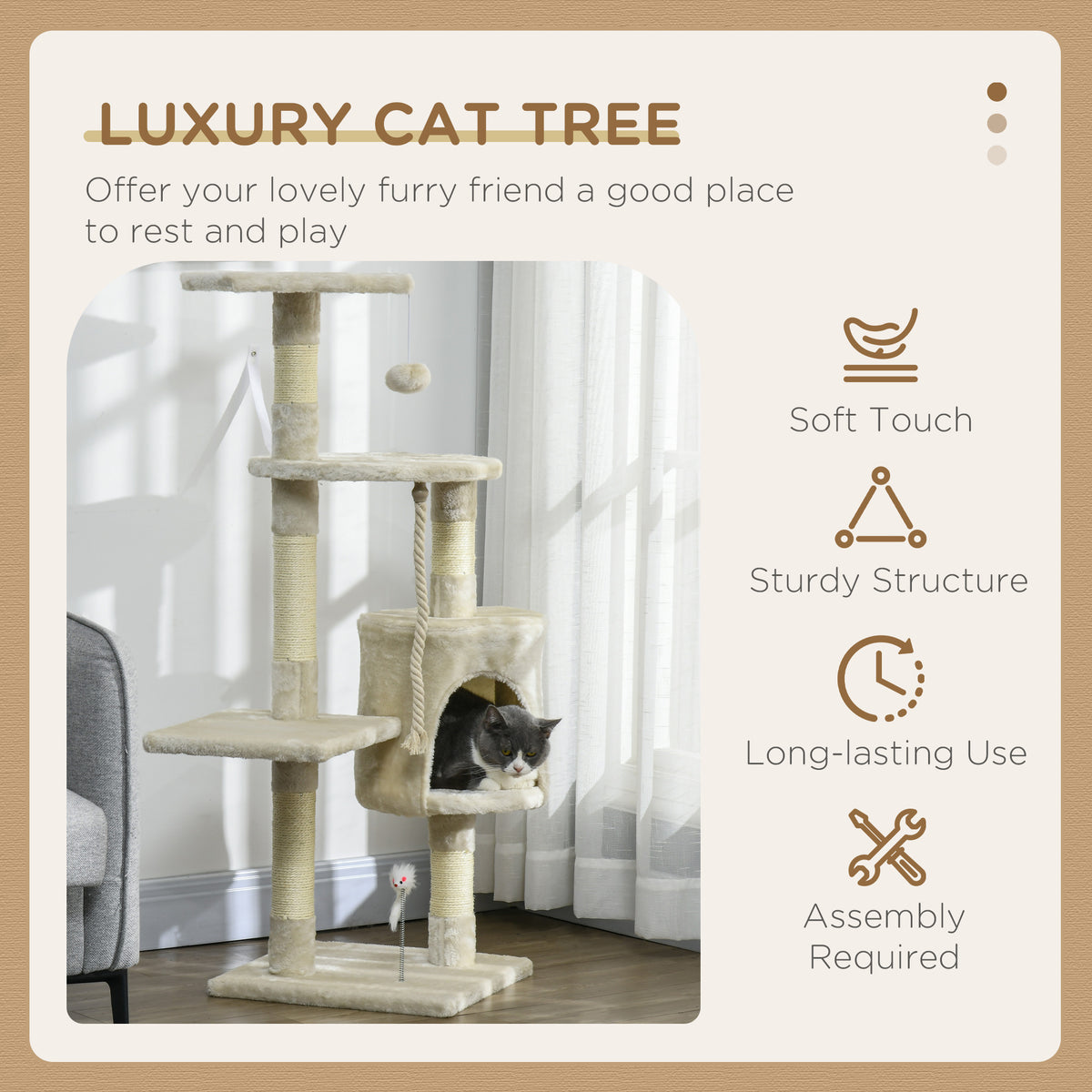 46" Multi-Level Cat Tree Activity Center with Condo - Beige-Cats-DECOROLALA