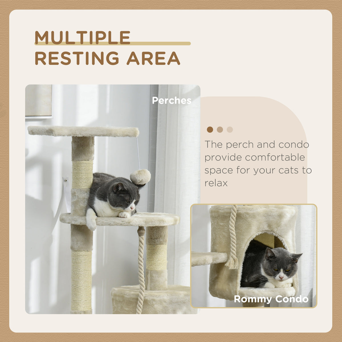46" Multi-Level Cat Tree Activity Center with Condo - Beige-Cats-DECOROLALA