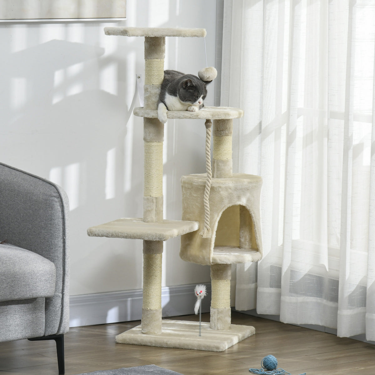 46" Multi-Level Cat Tree Activity Center with Condo - Beige-Cats-DECOROLALA