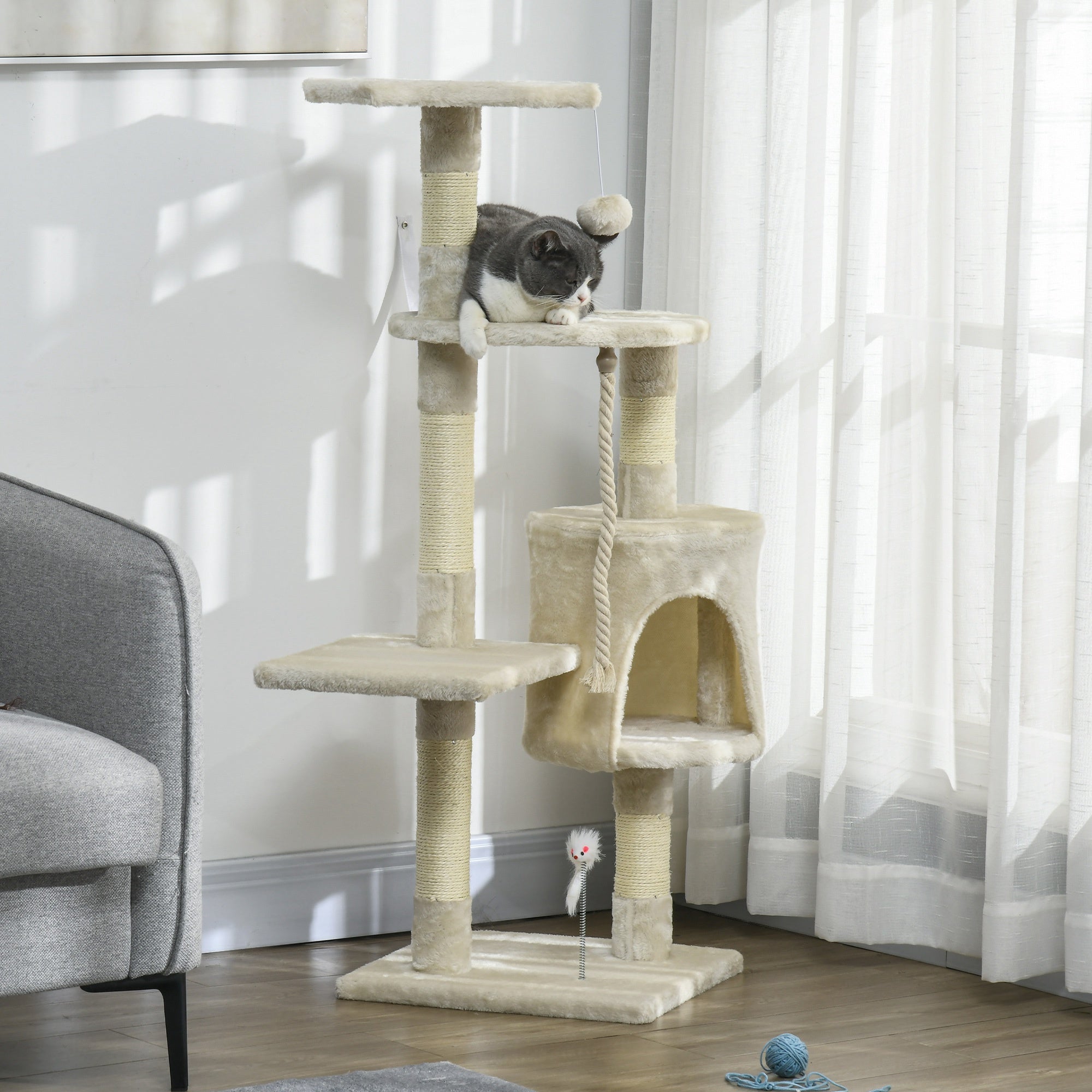 46" Multi-Level Cat Tree Activity Center with Condo - Beige-Cats-DECOROLALA