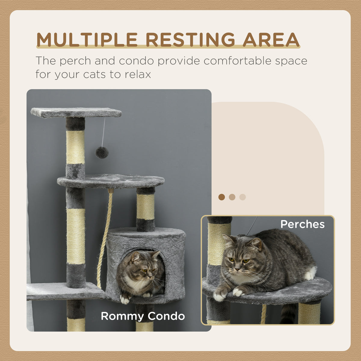 46" Multi-Level Cat Tree Tower with Condo and Toys - Grey-Cats-DECOROLALA