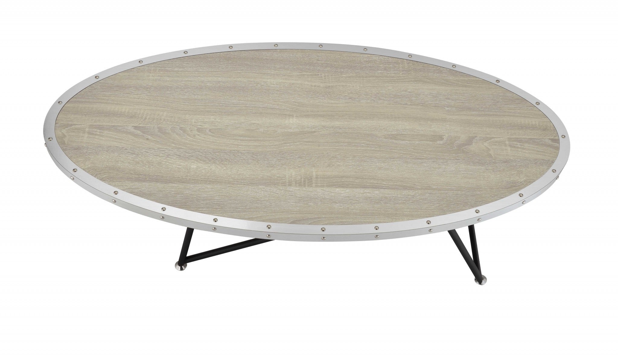 46" Natural and Black Wood And Iron Round Abstract Coffee Table-Coffee Tables-DECOROLALA