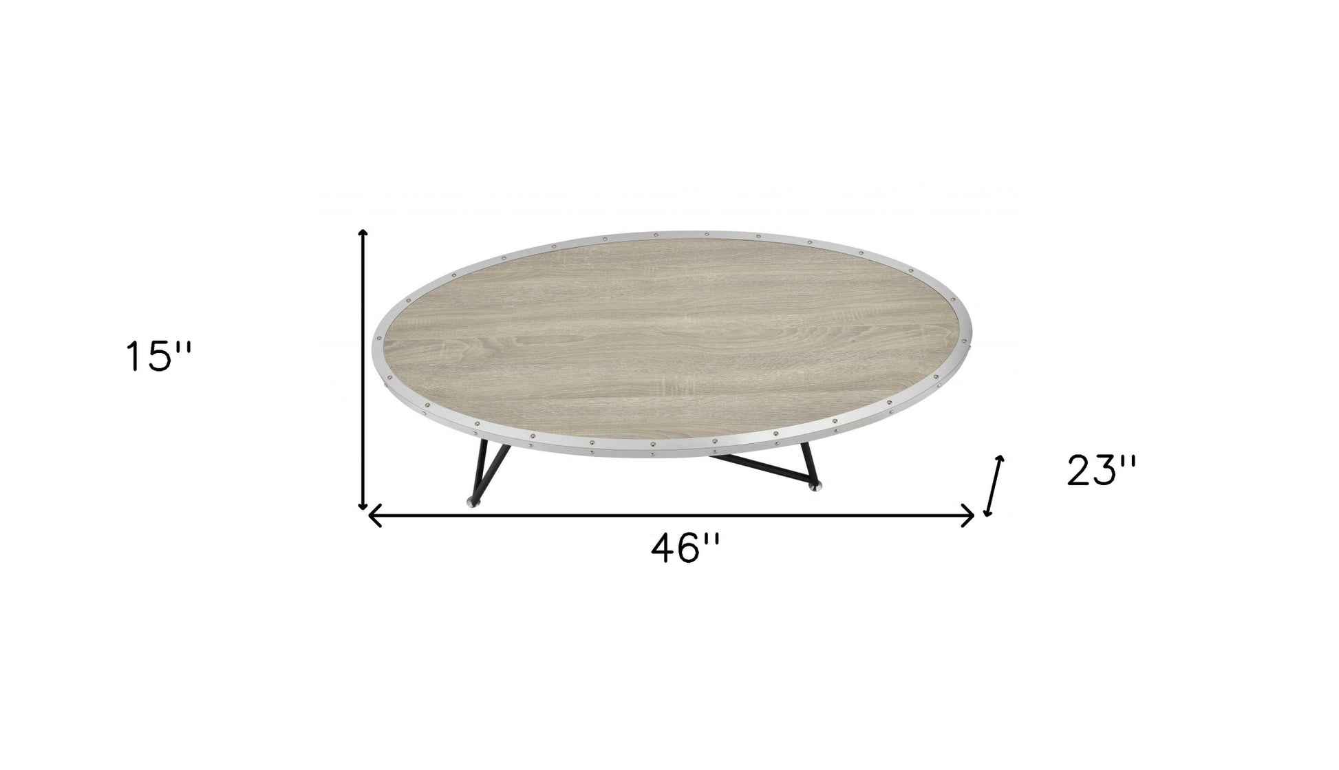 46" Natural and Black Wood And Iron Round Abstract Coffee Table-Coffee Tables-DECOROLALA