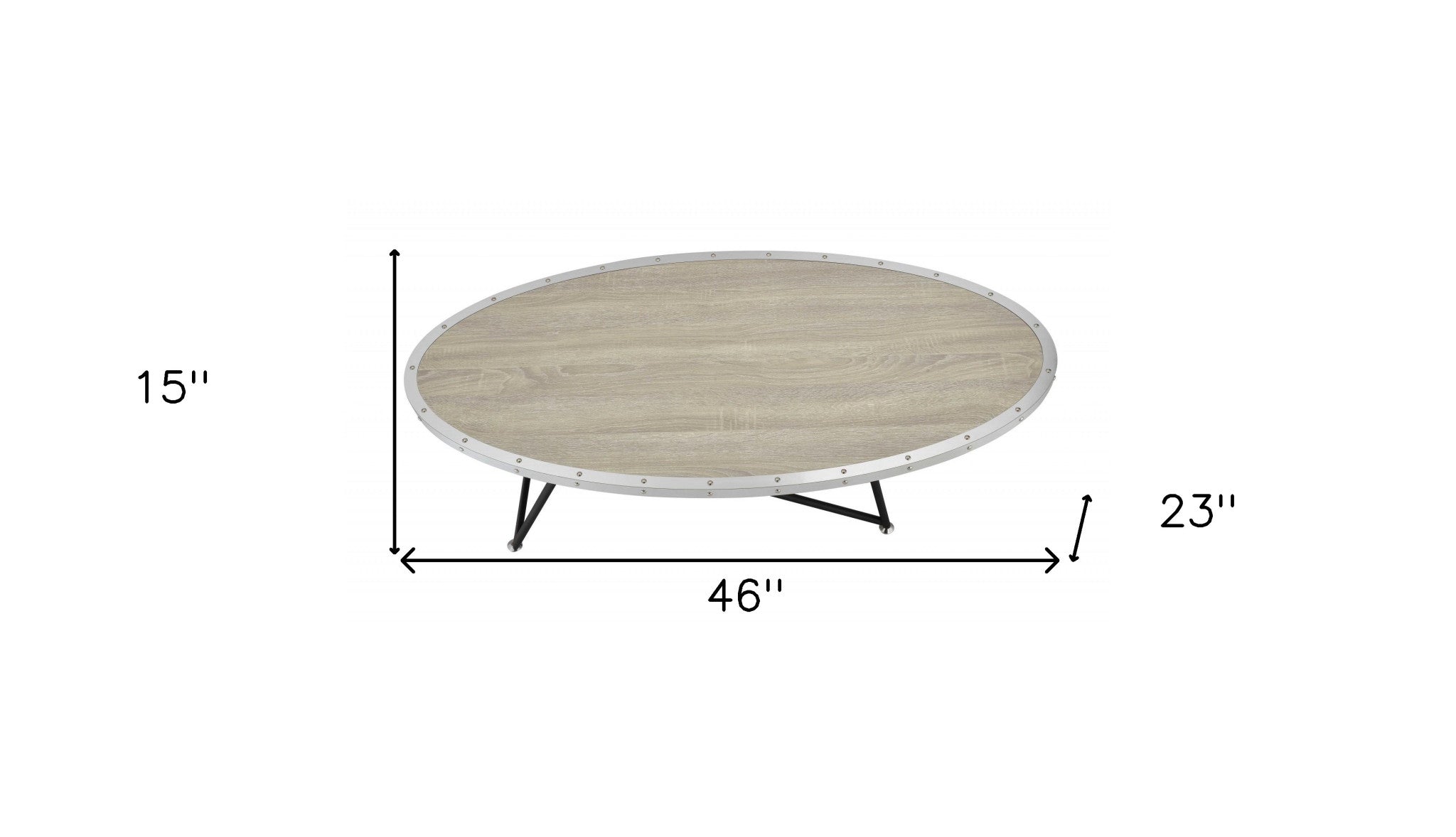 46" Natural and Black Wood And Iron Round Abstract Coffee Table-Coffee Tables-DECOROLALA