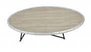 46" Natural and Black Wood And Iron Round Abstract Coffee Table-Coffee Tables-DECOROLALA