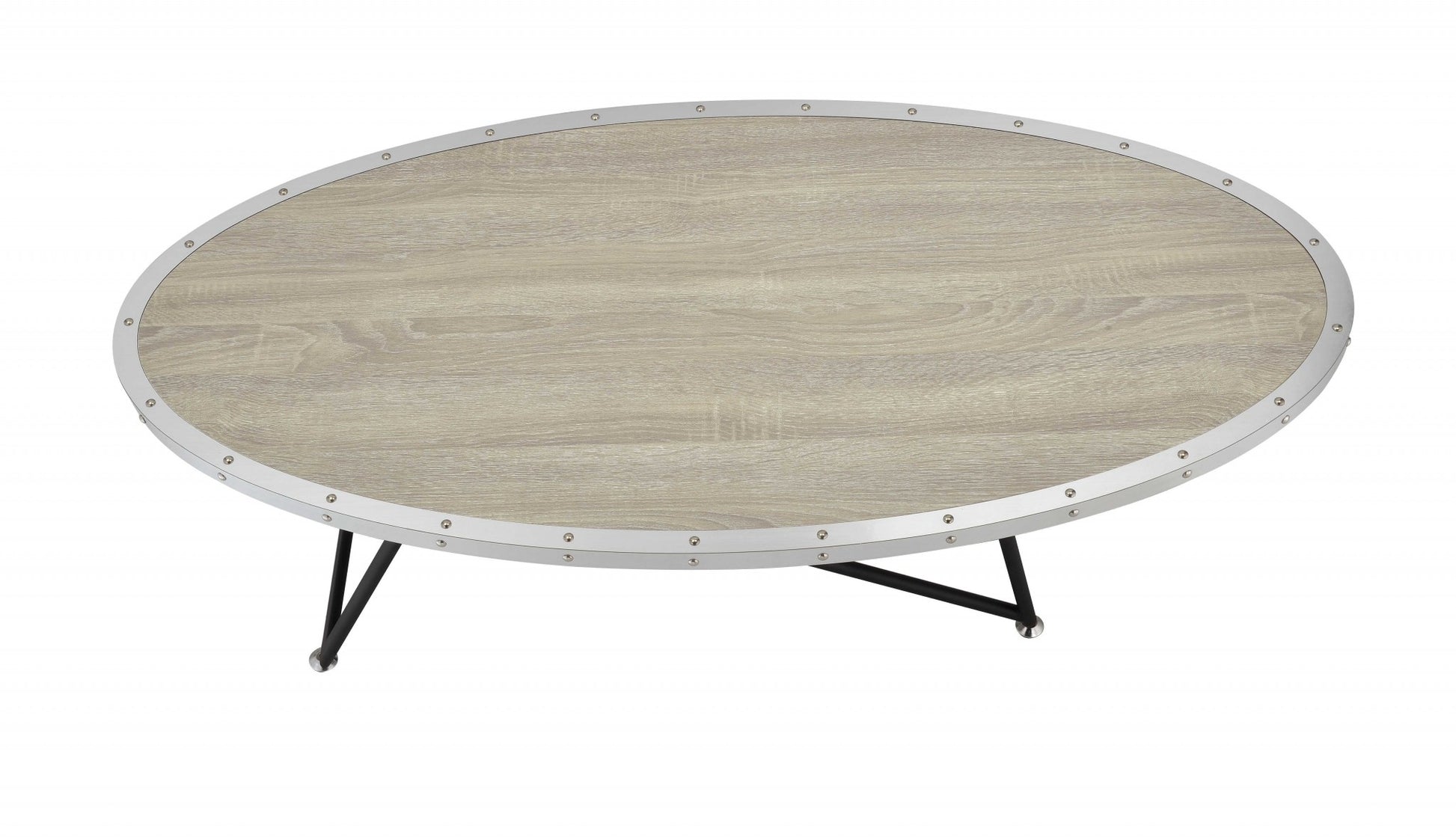 46" Natural and Black Wood And Iron Round Abstract Coffee Table-Coffee Tables-DECOROLALA
