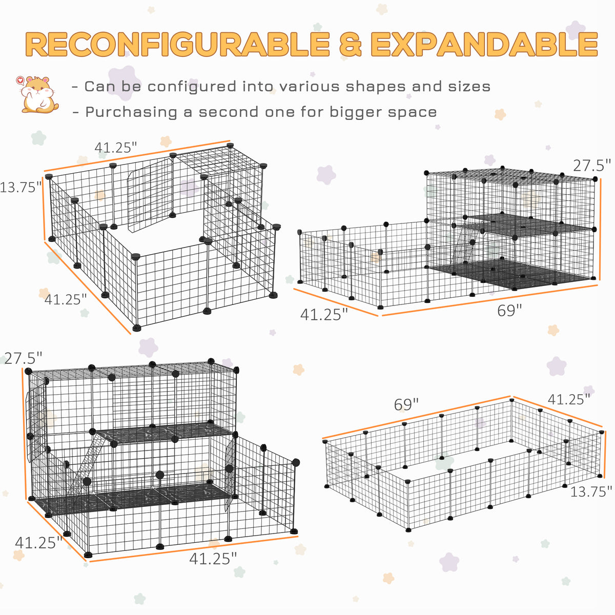 46-Panel DIY Small Animal Playpen - Black Steel Indoor Fence-Small Animals-DECOROLALA