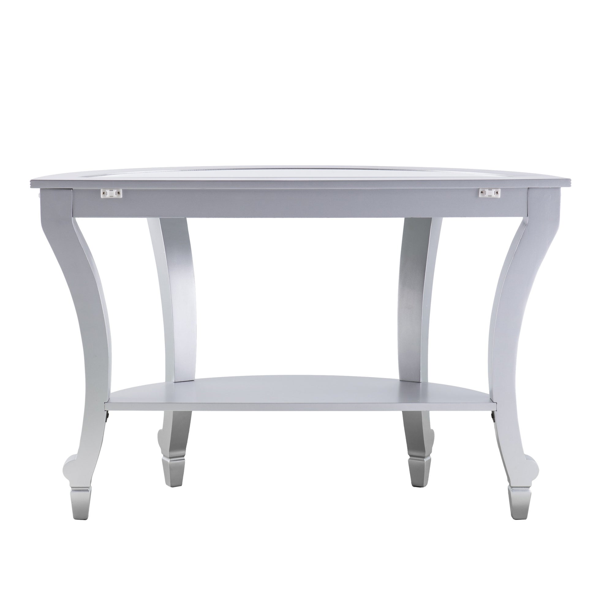 46" Silver Mirrored Glass Half Circle Console Table With Storage-Console Tables-DECOROLALA