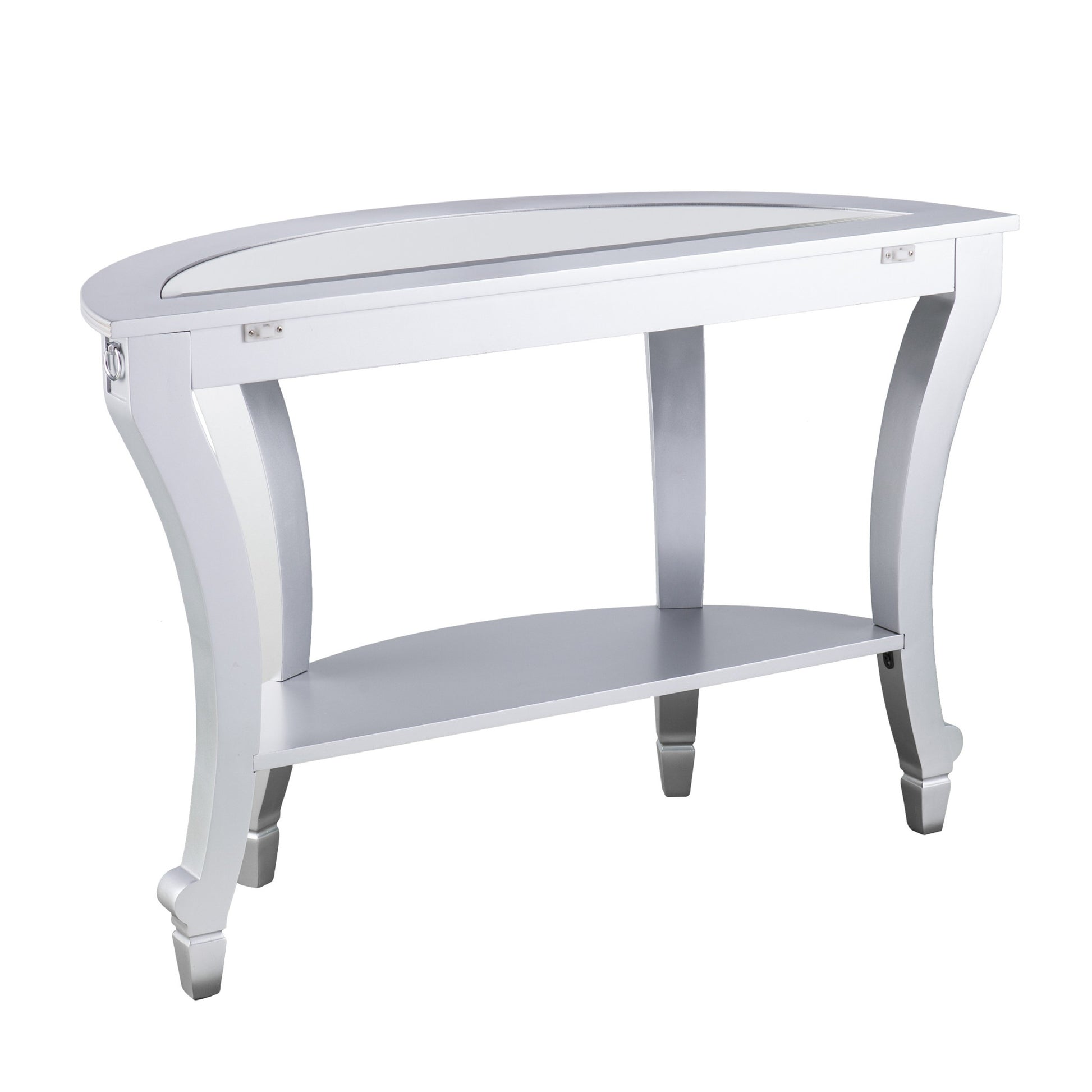 46" Silver Mirrored Glass Half Circle Console Table With Storage-Console Tables-DECOROLALA