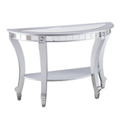 46" Silver Mirrored Glass Half Circle Console Table With Storage-Console Tables-DECOROLALA