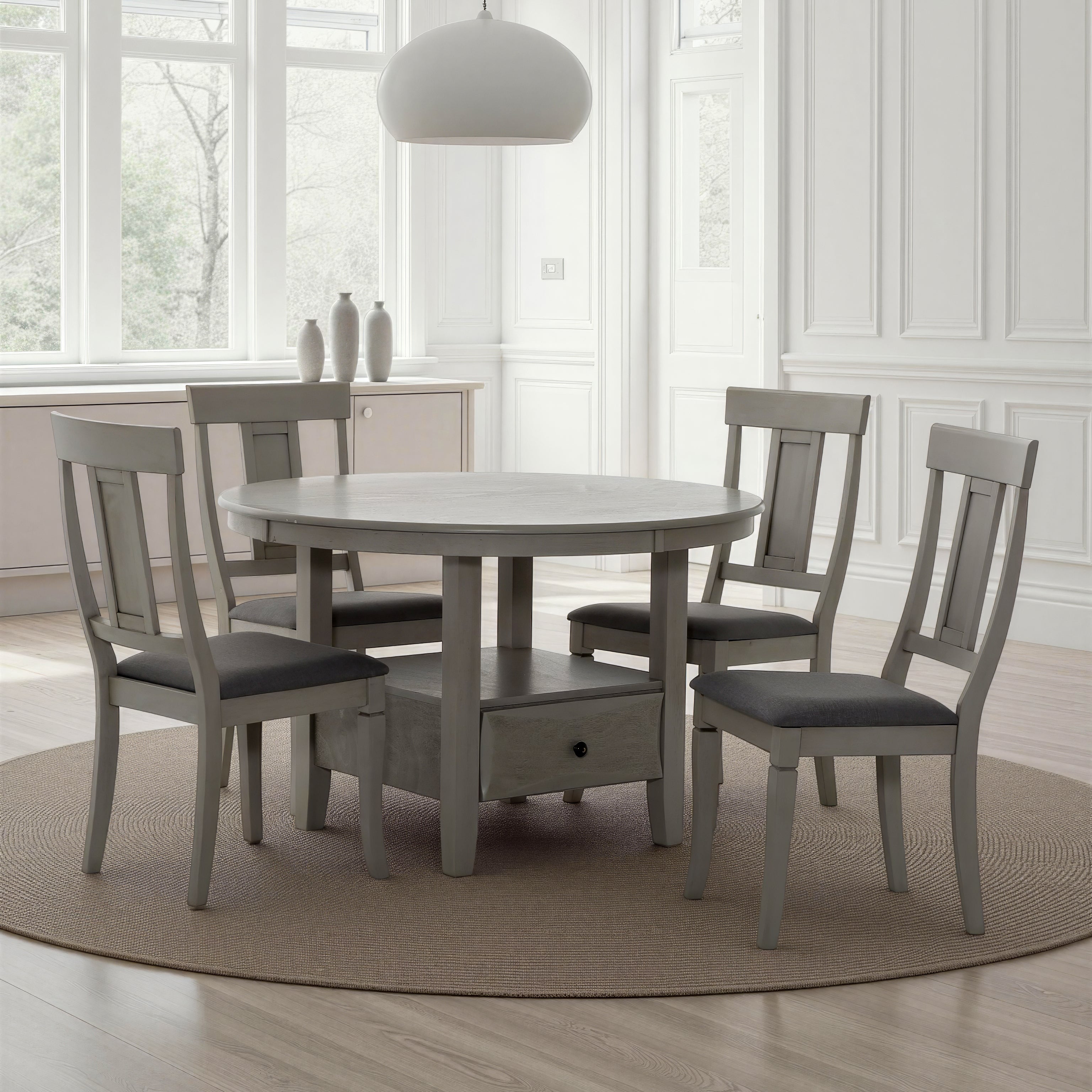 4600 Grey 5-Piece Round Pedestal Dining Set - 47" Table