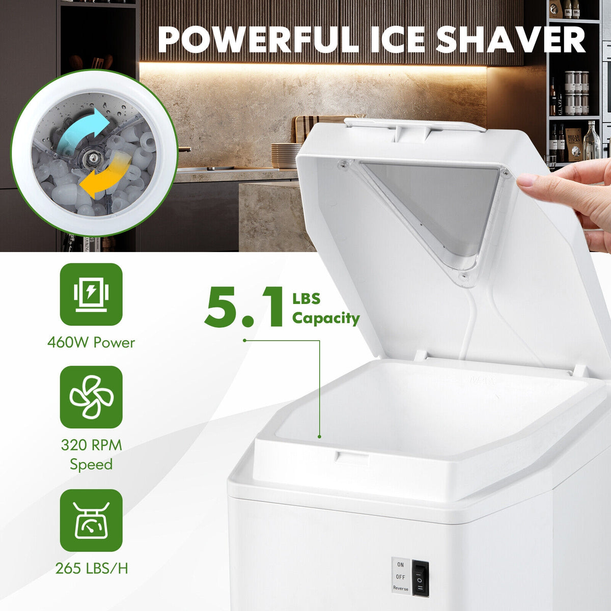 460W Snow Cone Maker Machine Shaver Adjustable-White-Ice Crushers & Shavers-DECOROLALA