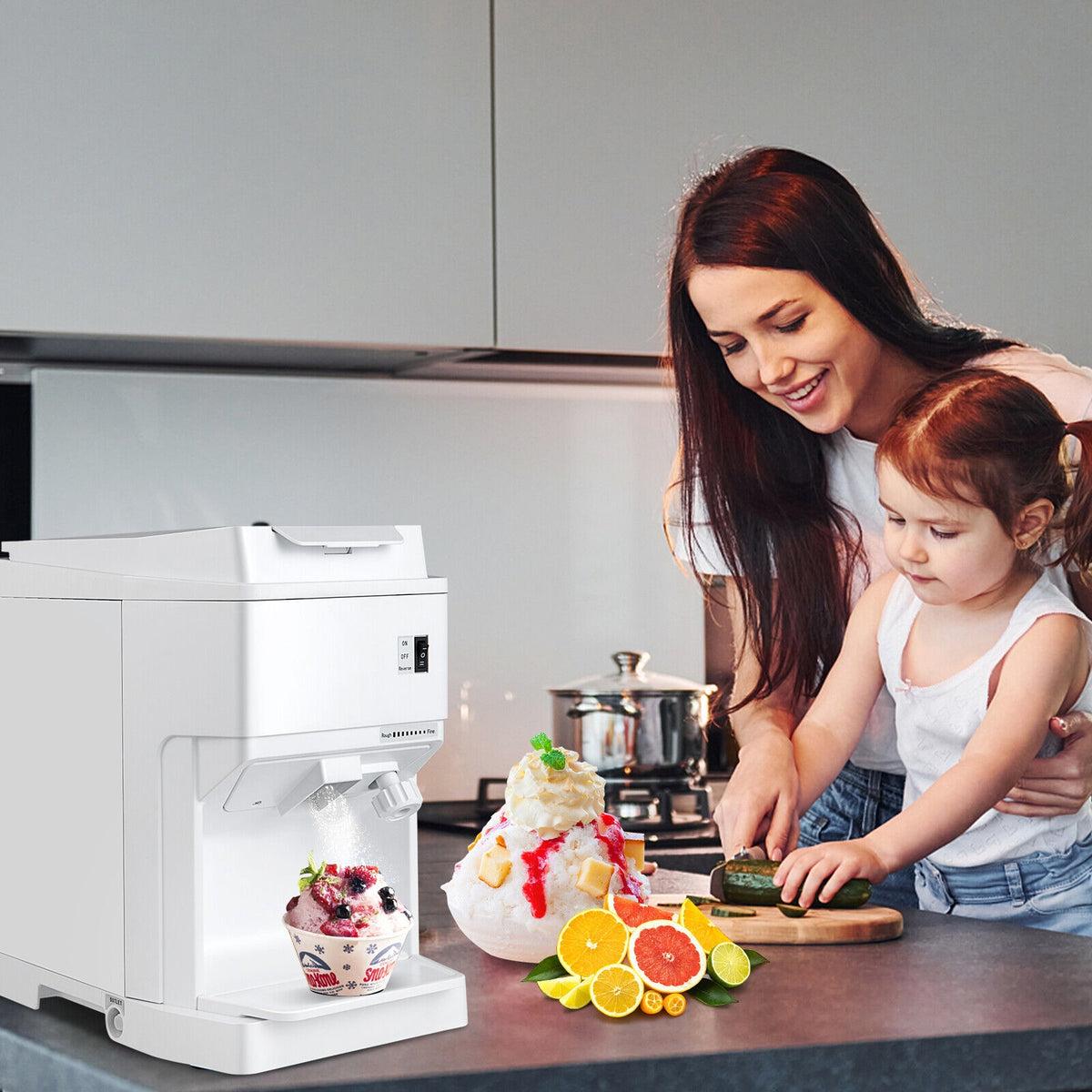 460W Snow Cone Maker Machine Shaver Adjustable-White-Ice Crushers & Shavers-DECOROLALA