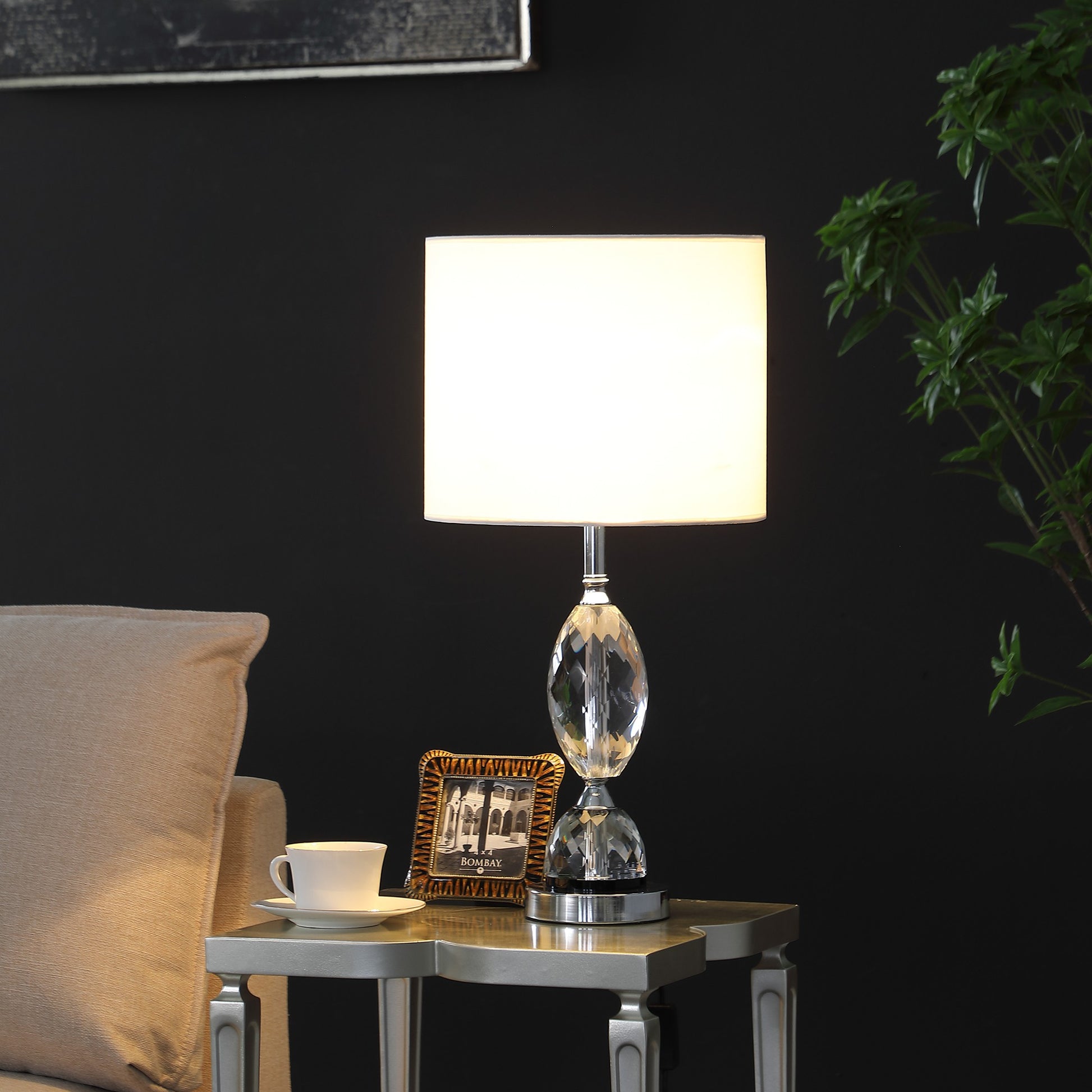 24" Silver Crystal Standard Table Lamp With White Shade-Table Lamps-DECOROLALA