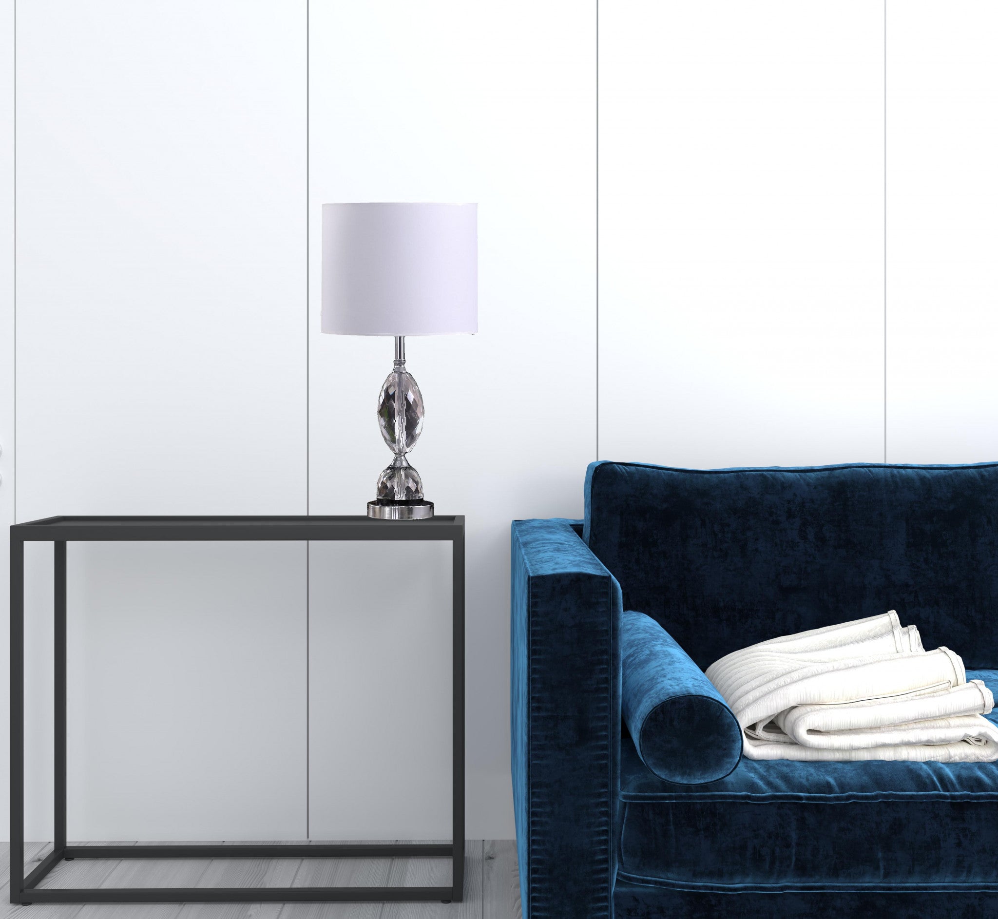 24" Silver Crystal Standard Table Lamp With White Shade-Table Lamps-DECOROLALA