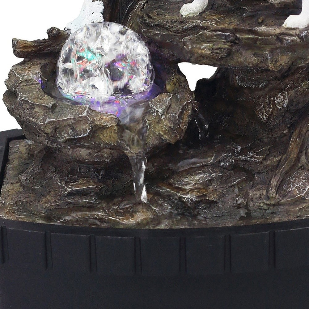 10" Black Polyresin Wolf Tabletop Fountain Sculpture-Sculptures-DECOROLALA