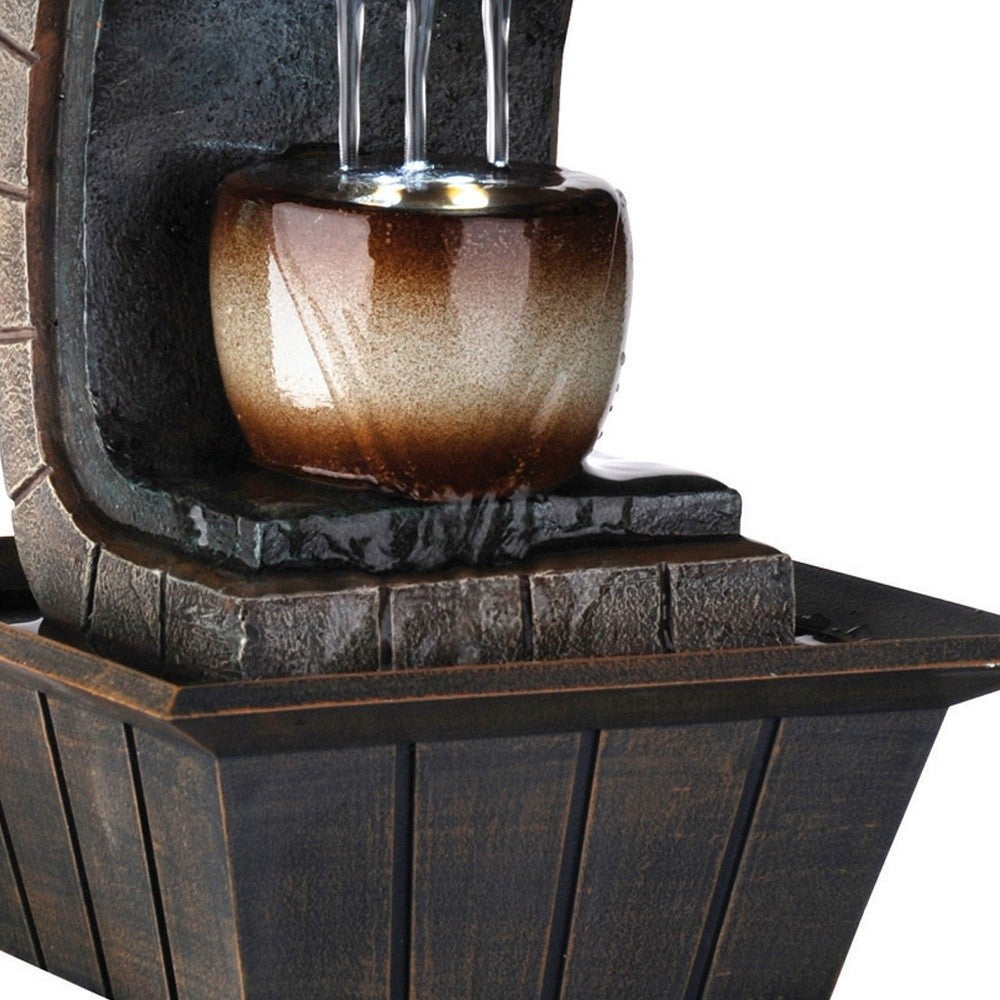 10" Brown Textured Polyresin Tabletop Fountain with LED Light-Sculptures-DECOROLALA