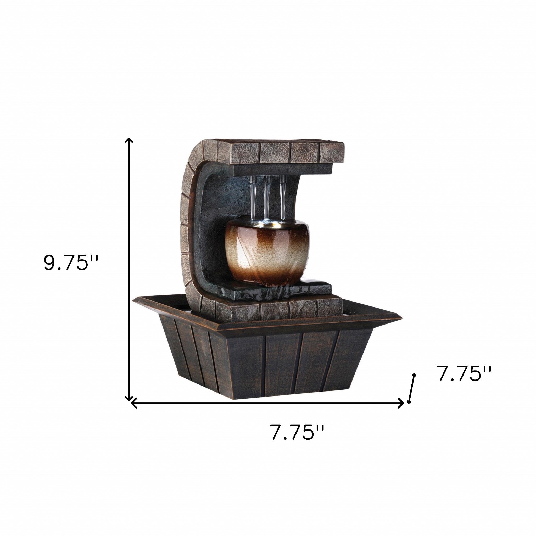 10" Brown Textured Polyresin Tabletop Fountain with LED Light-Sculptures-DECOROLALA