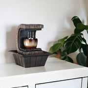 10" Brown Textured Polyresin Tabletop Fountain with LED Light-Sculptures-DECOROLALA