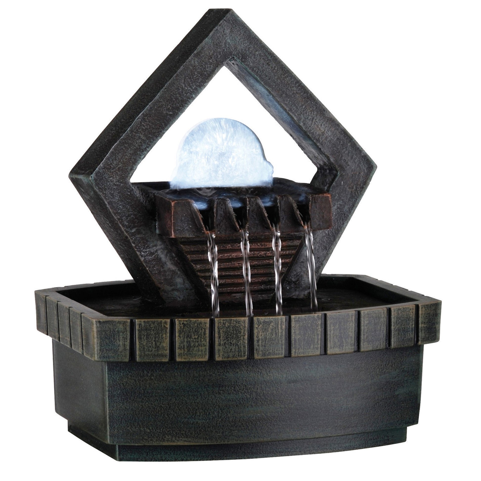 10" Brown Polyresin Geo and Pebbles Tabletop Fountain with LED Light-Sculptures-DECOROLALA
