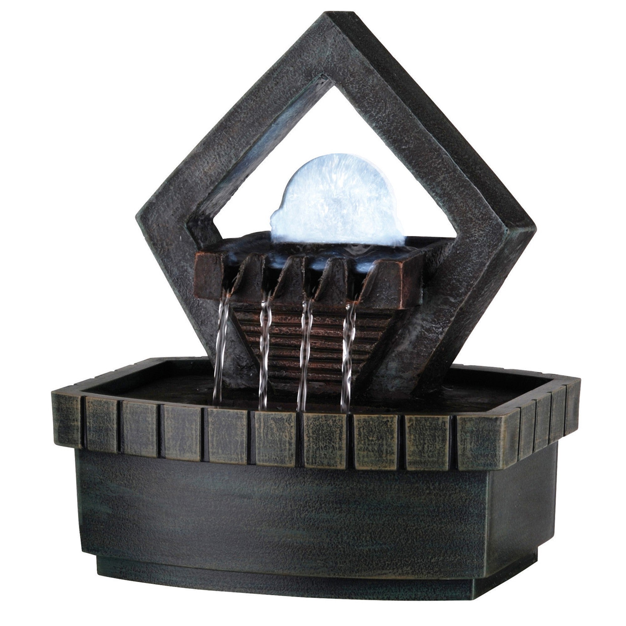 10" Brown Polyresin Geo and Pebbles Tabletop Fountain with LED Light-Sculptures-DECOROLALA
