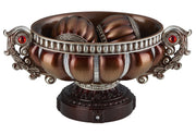 9" Reddish Bronze And Silver Polyresin Decorative Bowl With Orbs-Sculptures-DECOROLALA
