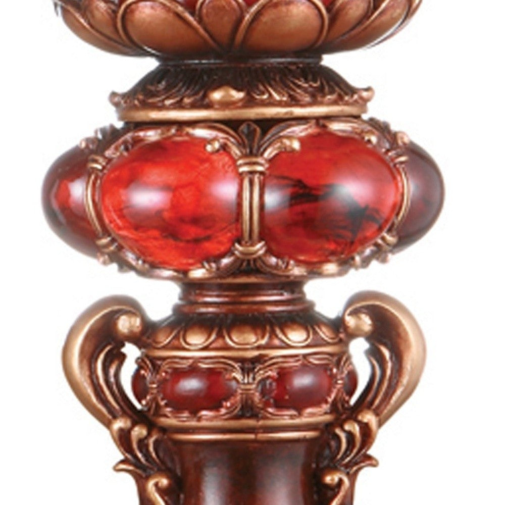 16" Tall Red and Brown Faux Marble Candle Holder with Candle-Candle Holders-DECOROLALA