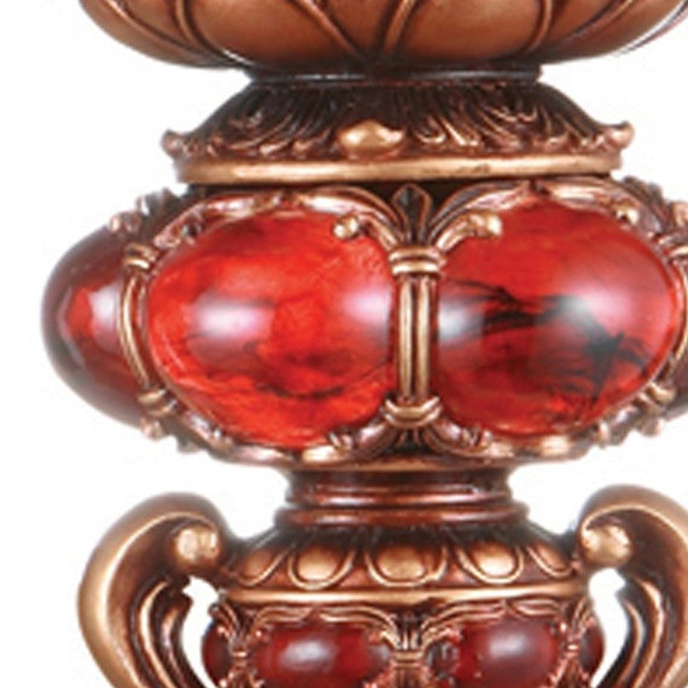 16" Tall Red and Brown Faux Marble Candle Holder with Candle-Candle Holders-DECOROLALA