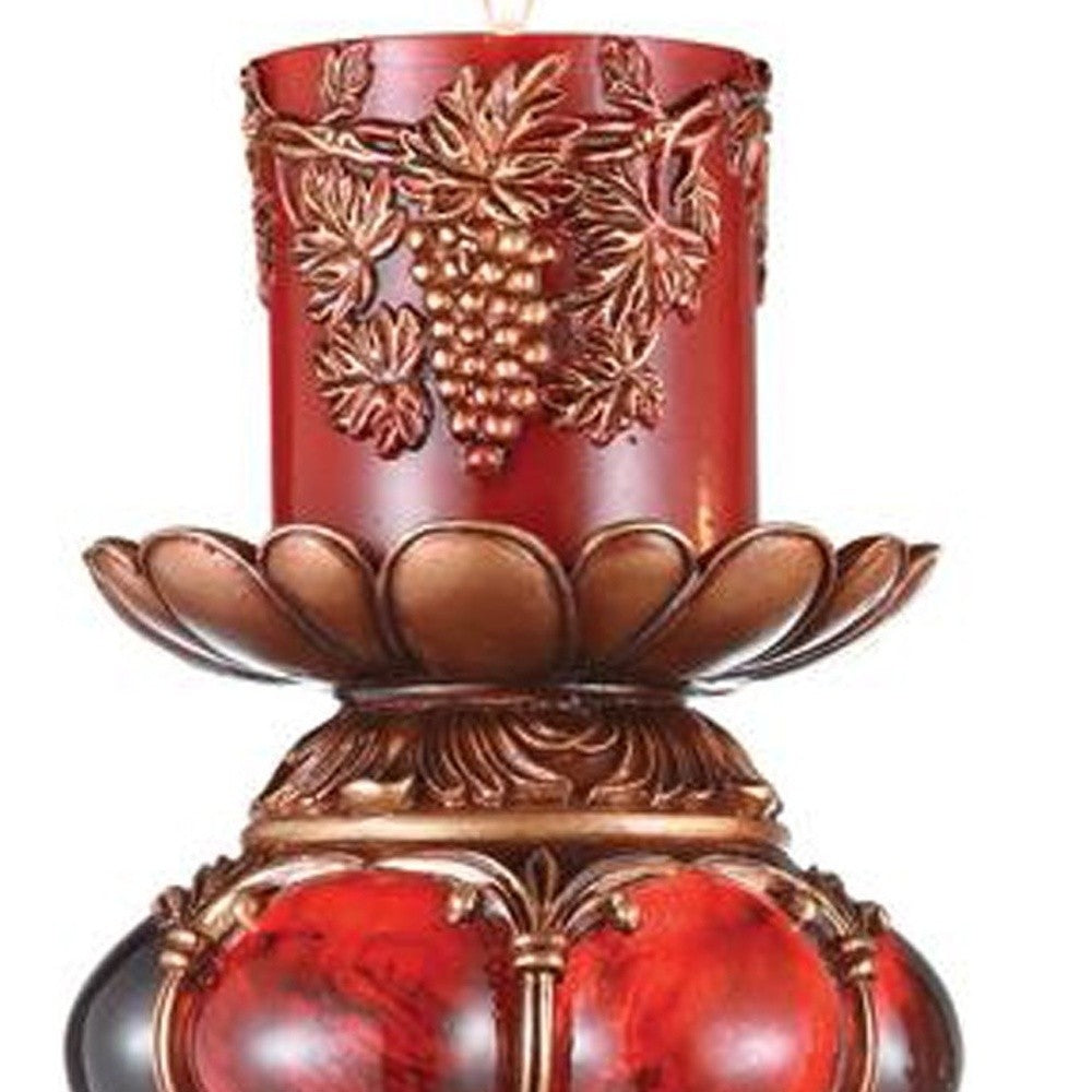 20" Brown and Red Faux Marble Tabletop Candle Holder and Candle-Candle Holders-DECOROLALA